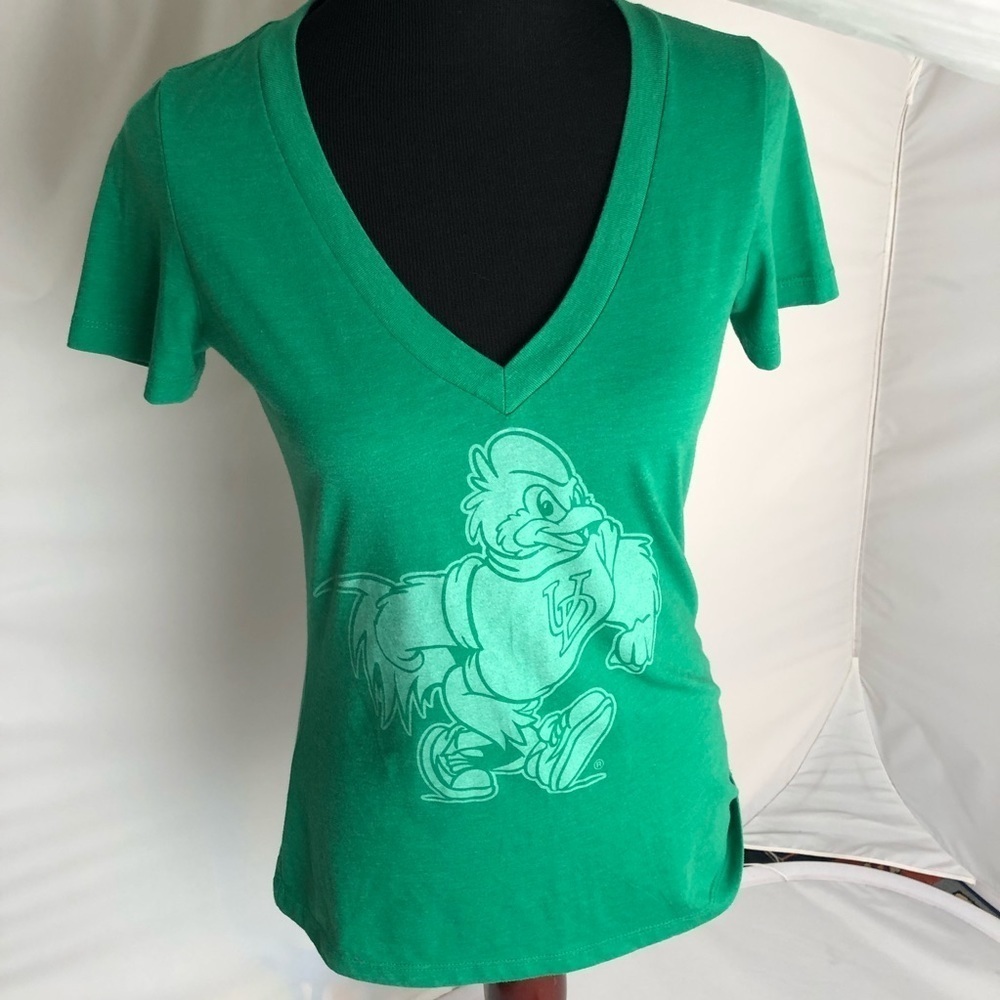 University of Delaware Blue Hens green v-neck short sleeve t-shirt